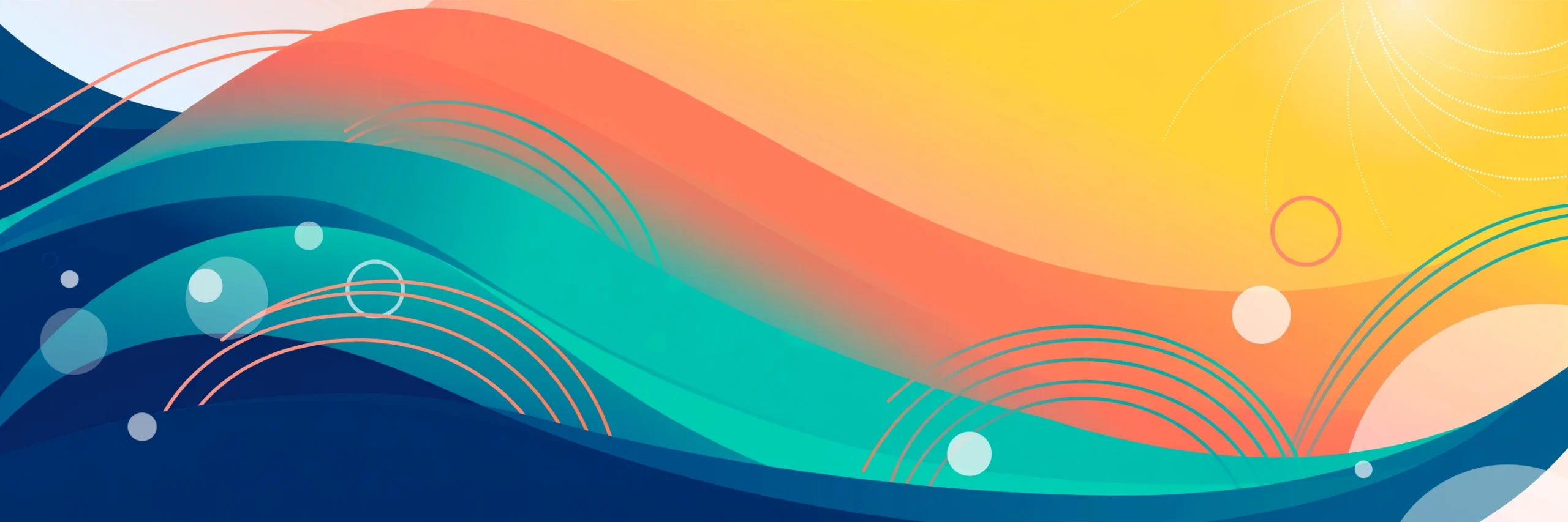 Abstract colorful waves in blue, teal, coral and yellow