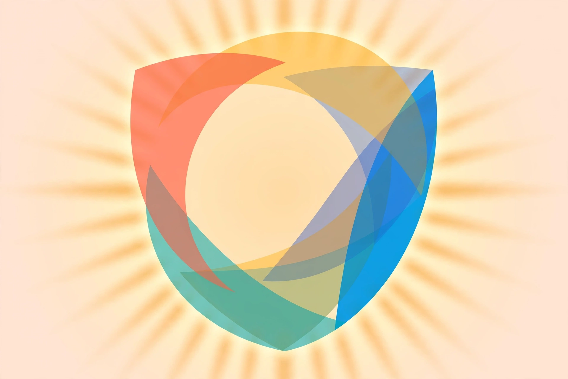 Abstract shield of colorful arcs symbolizing protection and trust